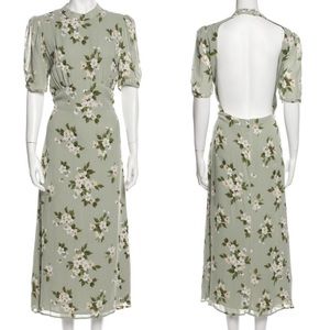 Reformation dusk dress Giana green backless floral size 4